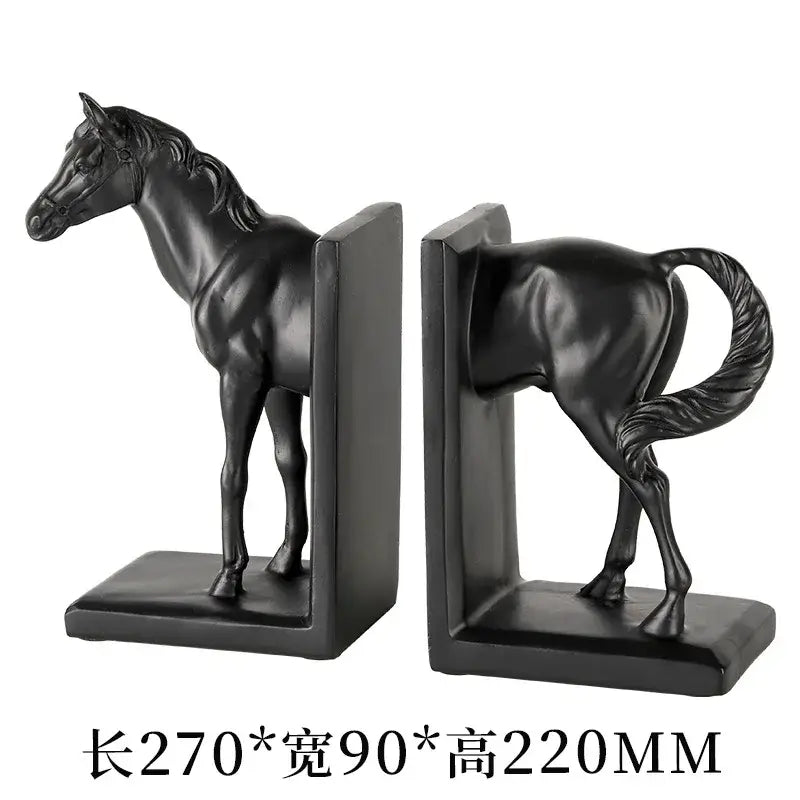 Glossy black horse stallion resin bookends living room decor