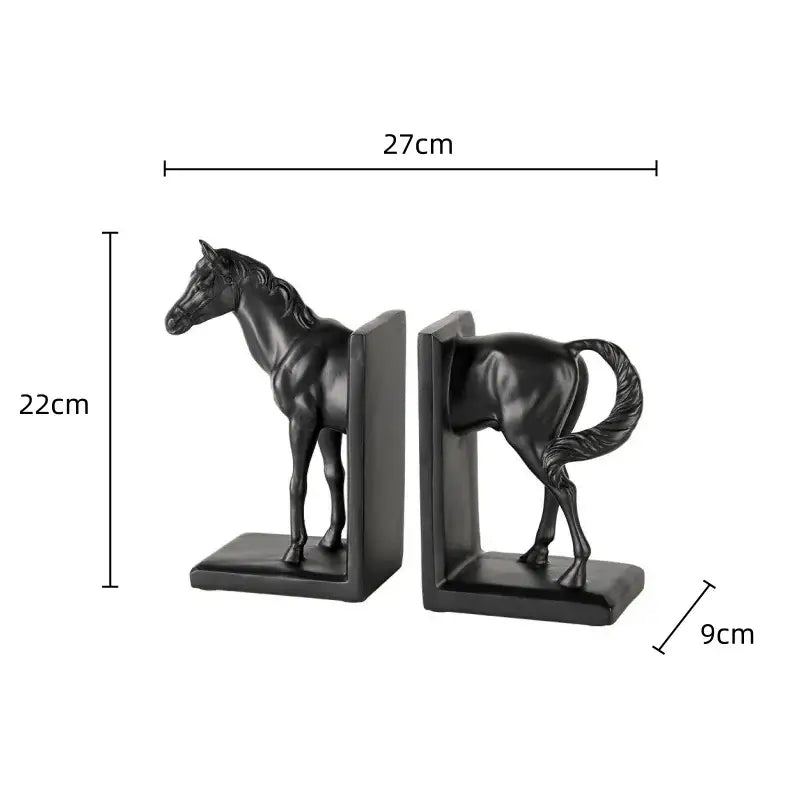 Glossy black horse stallion resin bookends living room decor