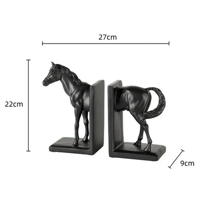 Glossy black horse stallion resin bookends living room decor