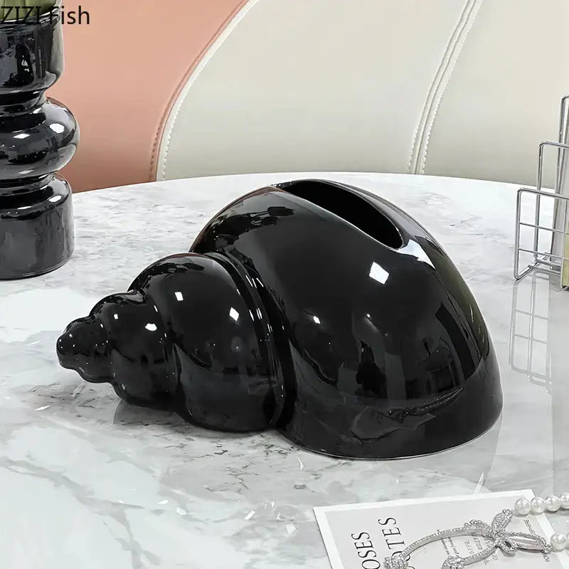 Glossy black & matte lavender conch ceramic tissue box living room