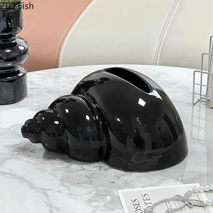 Glossy black & matte lavender conch ceramic tissue box living room