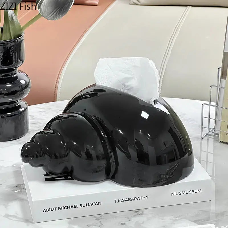 Glossy black & matte lavender conch ceramic tissue box living room