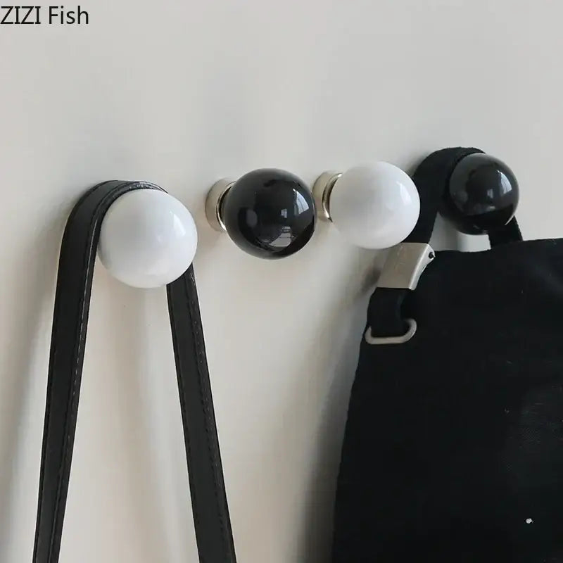Glossy black & white ceramic wall hook clothing rack bedroom