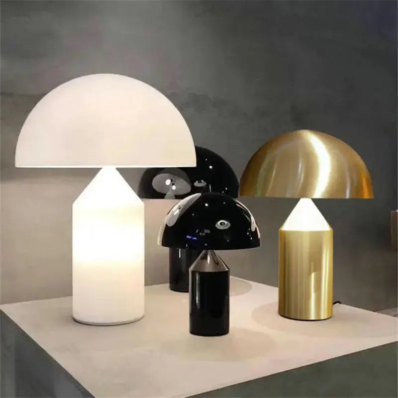 Glossy black white & gold mushroom lamp bedroom table light