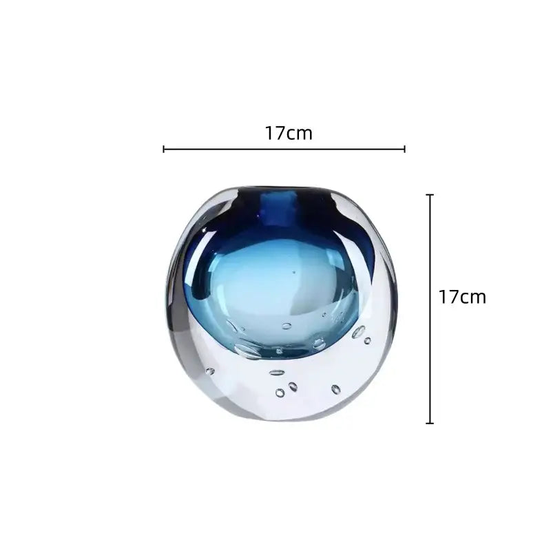 Glossy blue bubble crystal glass vase living room flower pot
