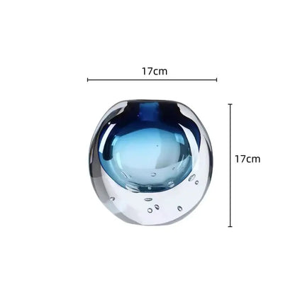 Glossy blue bubble crystal glass vase living room flower pot