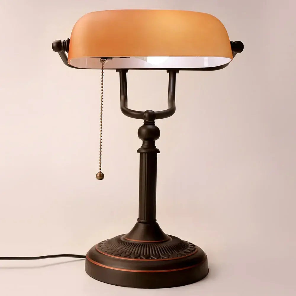 Glossy glass banker lamp cover office desk shade green & amber