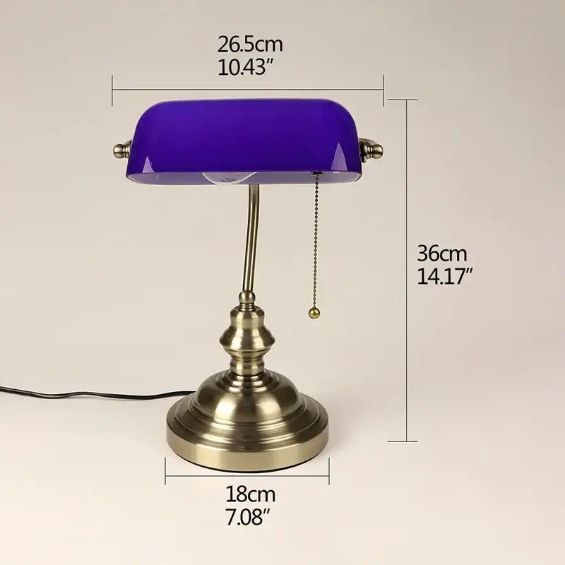 Glossy glass banker lamp cover office desk shade green & amber