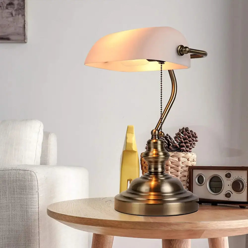 Glossy glass banker lamp cover office desk shade green & amber