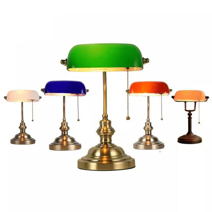 Glossy glass banker lamp cover office desk shade green & amber