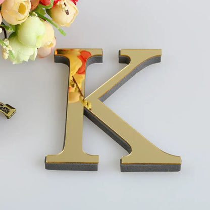 Glossy gold 3d mirror alphabet letters living room wall decor