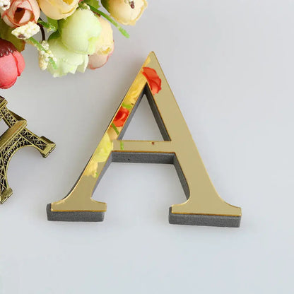Glossy gold 3d mirror alphabet letters living room wall decor