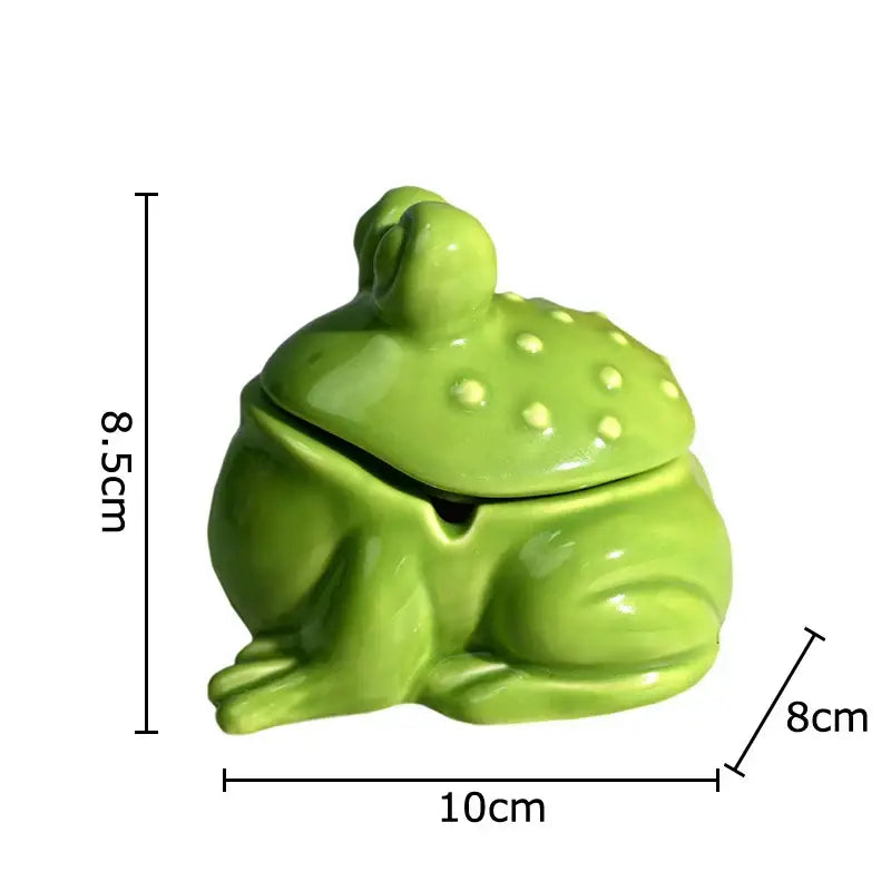 Glossy green frog ceramic ashtray with lid living room decor