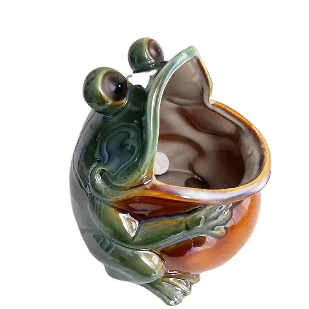 Glossy green & orange ceramic animal storage frog kitchen