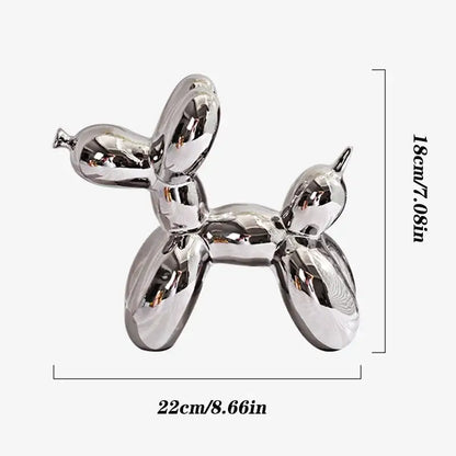 Glossy iridescent silver and gold 22cm balloon dog – living room decor