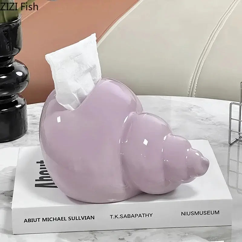 Glossy lavender conch ceramic tissue box living room decor