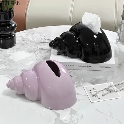 Glossy lavender conch ceramic tissue box living room decor
