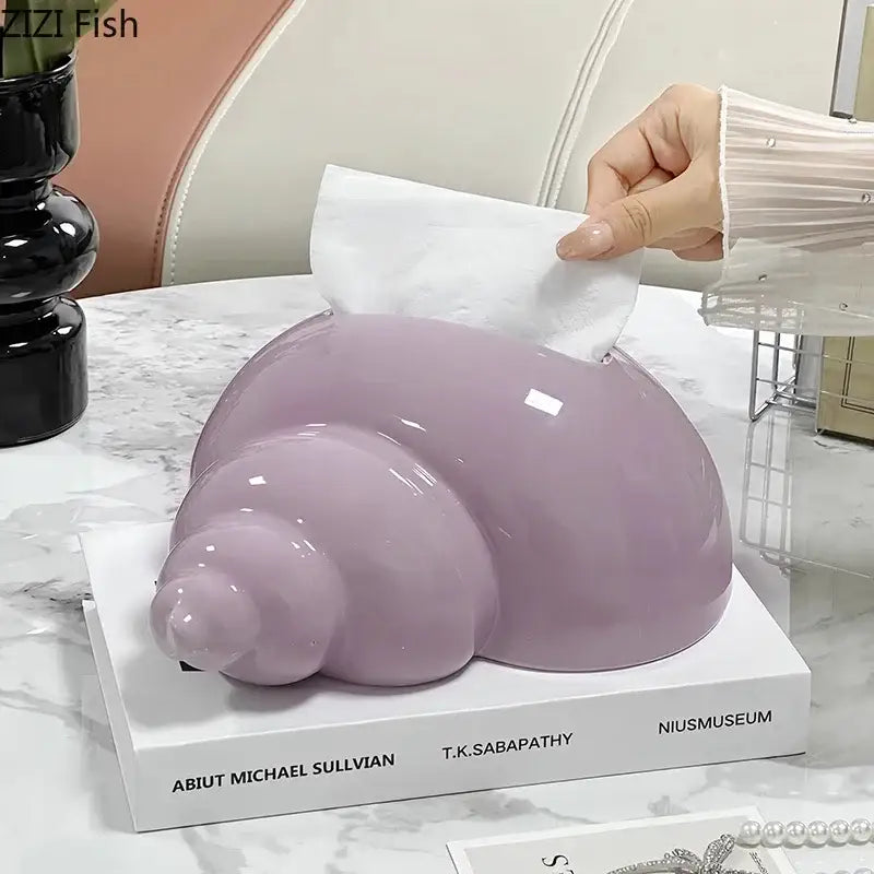 Glossy lavender conch ceramic tissue box living room decor