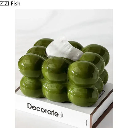 Glossy lime green bubble ceramic tissue box dining table decor