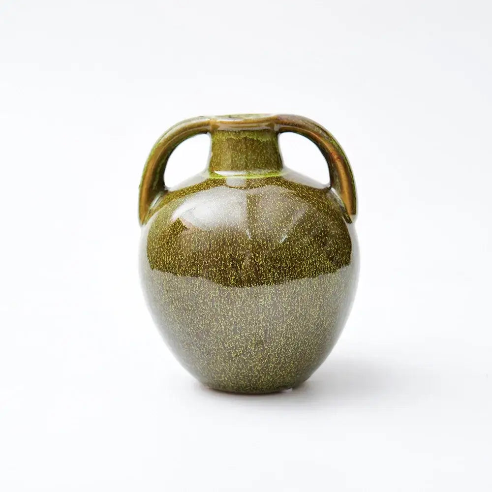 Glossy olive green speckled ceramic vases teapot flower kitchen decor