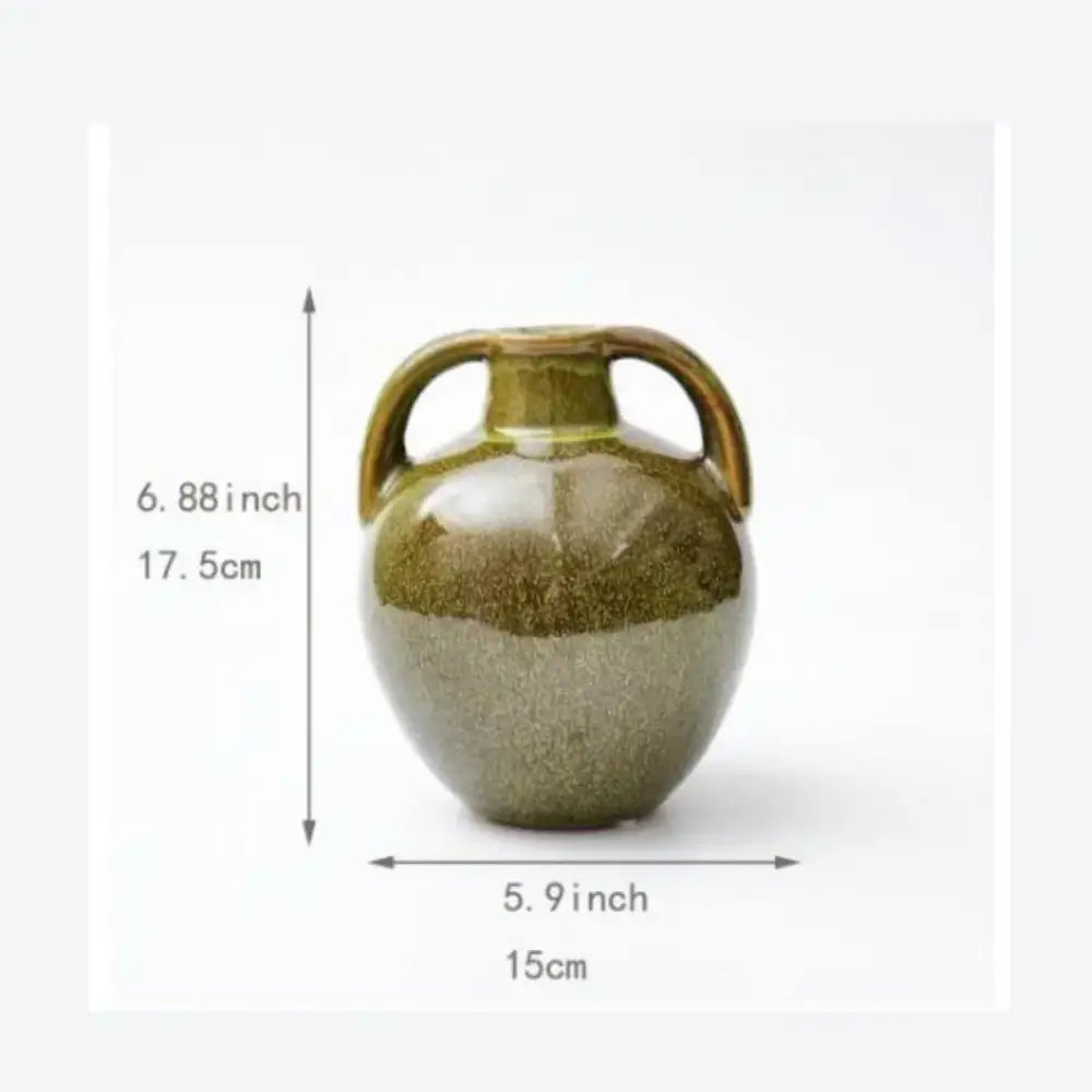 Glossy olive green speckled ceramic vases teapot flower kitchen decor