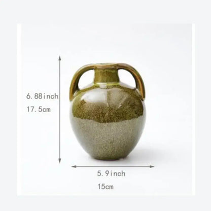 Glossy olive green speckled ceramic vases teapot flower kitchen decor