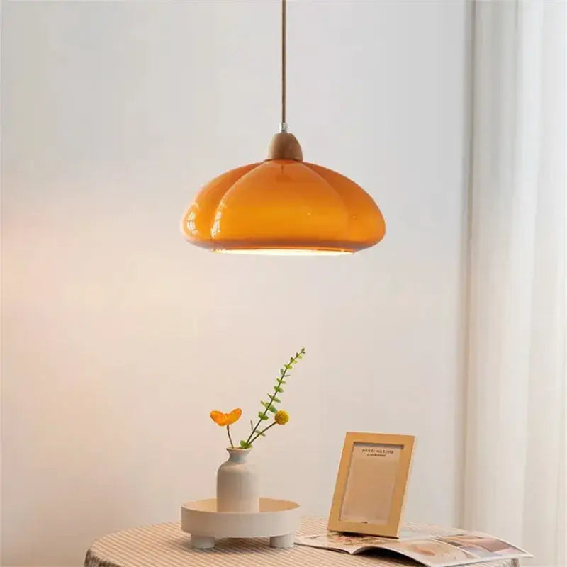 Glossy orange ceramic pumpkin chandelier for bedroom lighting