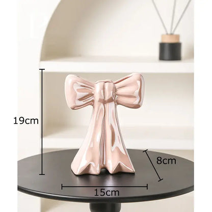 Glossy pink bowknot ceramic vase bedroom floral decor