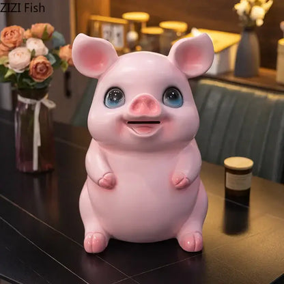 Glossy pink ceramic piggy bank bedroom savings jar