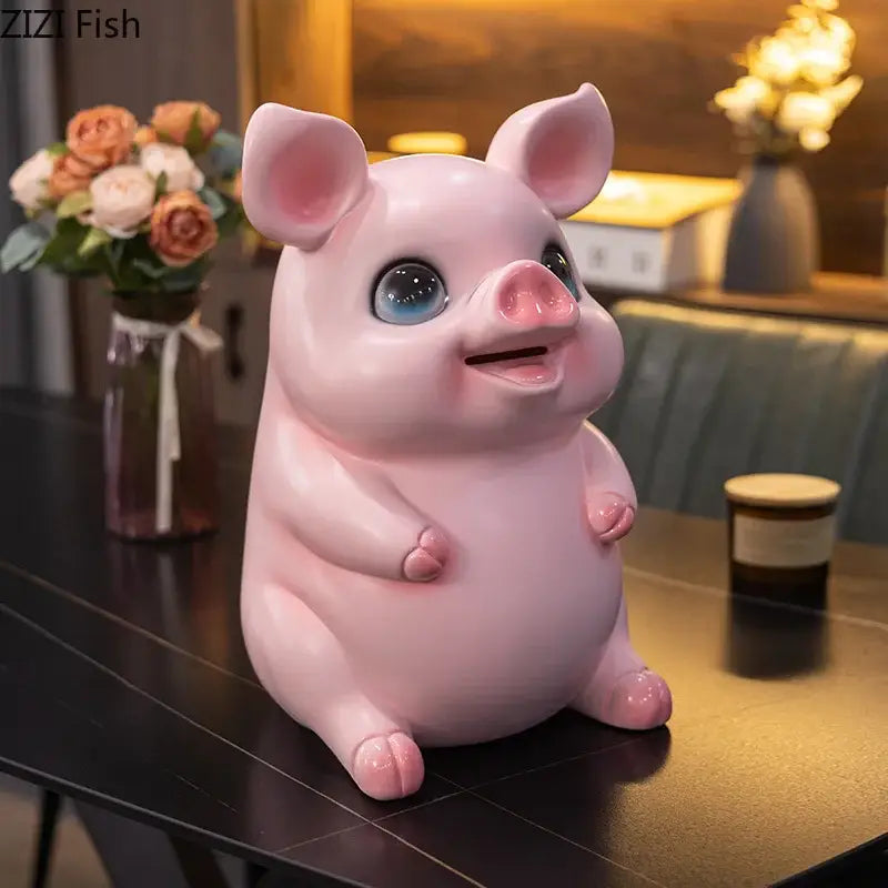 Glossy pink ceramic piggy bank bedroom savings jar