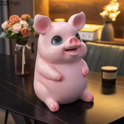 Glossy pink ceramic piggy bank bedroom savings jar