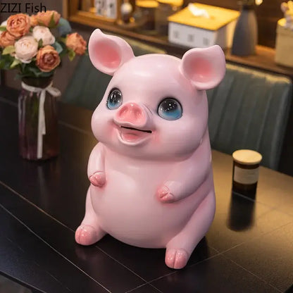 Glossy pink ceramic piggy bank bedroom savings jar
