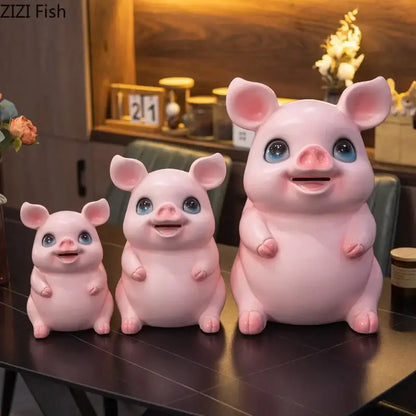 Glossy pink ceramic piggy bank bedroom savings jar