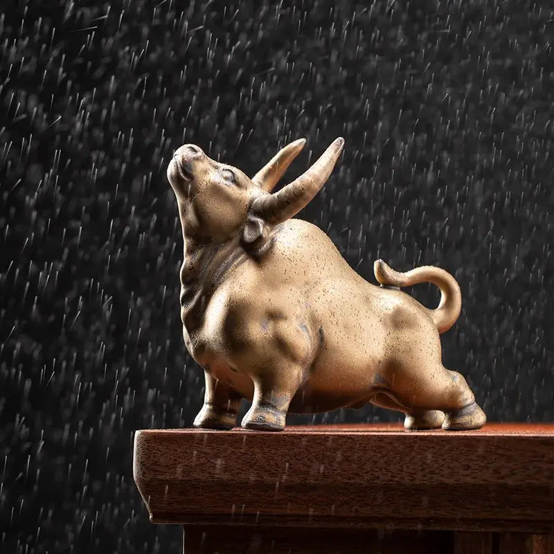 Glossy red ceramic bull figurine office decor animal statue