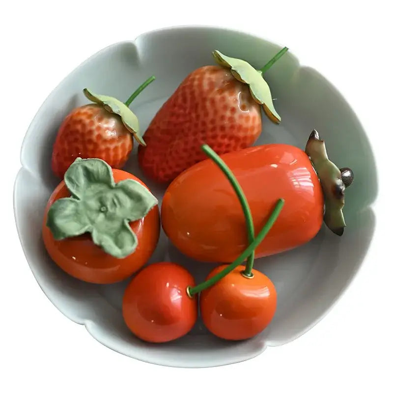 Glossy red ceramic strawberry fruit sculpture tea caddy kitchen decor