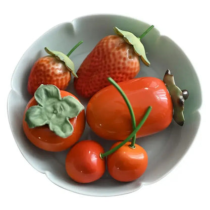 Glossy red ceramic strawberry fruit sculpture tea caddy kitchen decor