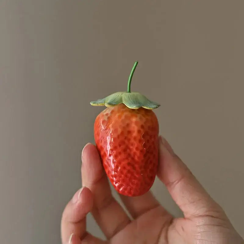 Glossy red ceramic strawberry fruit sculpture tea caddy kitchen decor