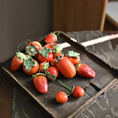 Glossy red ceramic strawberry fruit sculpture tea caddy kitchen decor