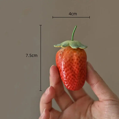 Glossy red ceramic strawberry fruit sculpture tea caddy kitchen decor