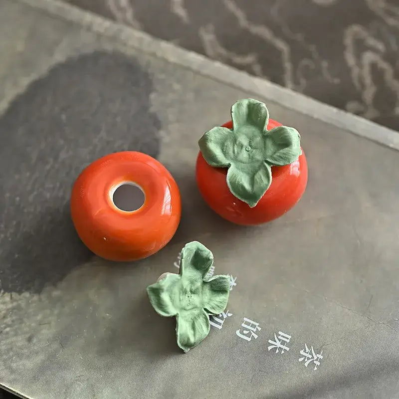 Glossy red ceramic strawberry fruit sculpture tea caddy kitchen decor