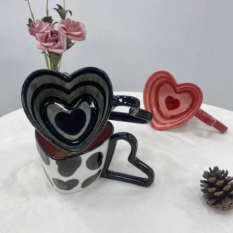 Glossy red heart shape ceramic coffee mug kitchen gift