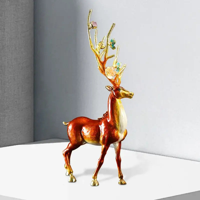 Glossy reddish brown & white deer peace porch decoration set living room