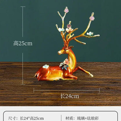 Glossy reddish brown & white deer peace porch decoration set living room