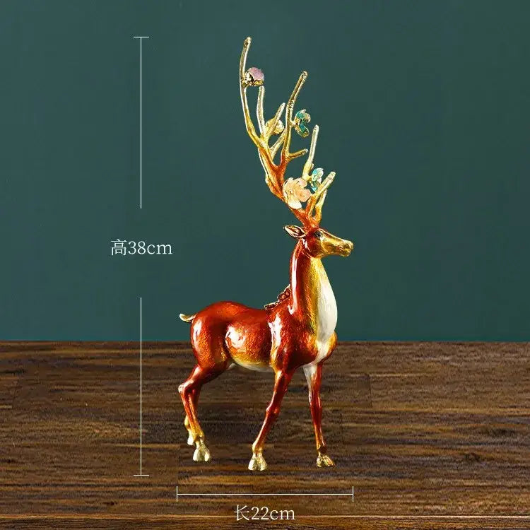 Glossy reddish brown & white deer peace porch decoration set living room