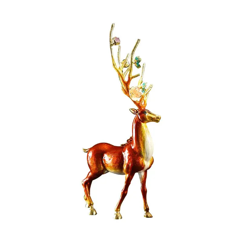Glossy reddish brown & white deer peace porch decoration set living room