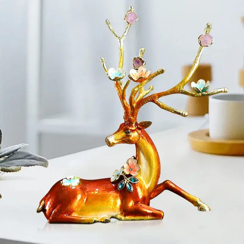 Glossy reddish brown & white deer peace porch decoration set living room