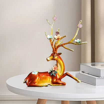 Glossy reddish brown & white deer peace porch decoration set living room