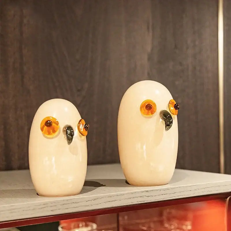 Glossy white cartoon owl glass sculpture living room home decor
