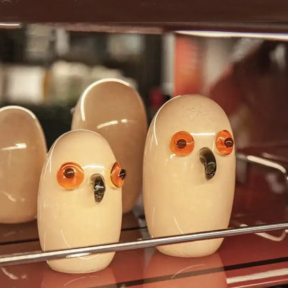 Glossy white cartoon owl glass sculpture living room home decor