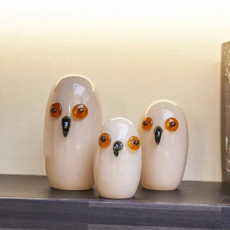 Glossy white cartoon owl glass sculpture living room home decor